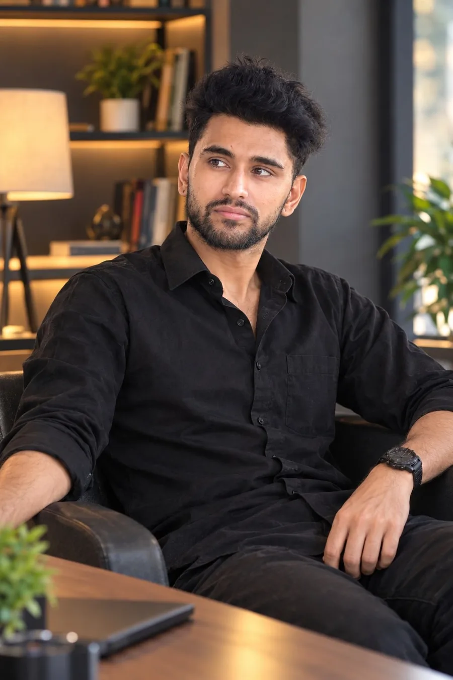 Vishal Bhattarai seated in a warmly lit study